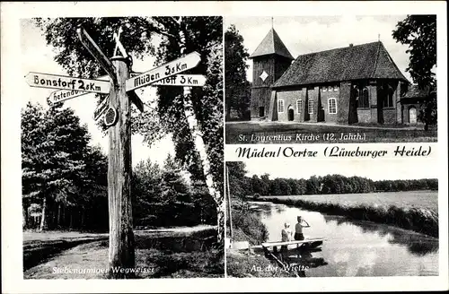 Ak Müden an der Örtze Faßberg Lüneburger Heide, Wegweiser, St. Laurentius