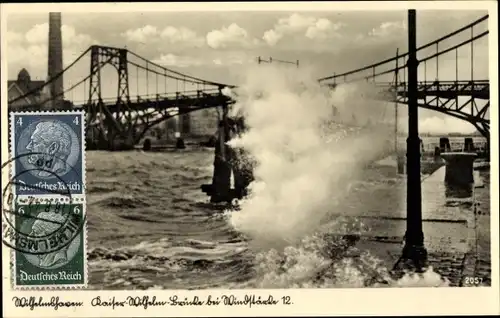 Ak Wilhelmshaven an der Nordsee, Brücke, Windstärke 12