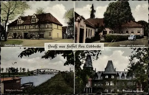 Ak Fiestel Espelkamp in Ostwestfalen Lippe, Gasthaus Spreen, Mittelland-Kanal, Schloss Hollwinkel