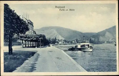 Ak Boppard am Rhein, Promenade, Schiff