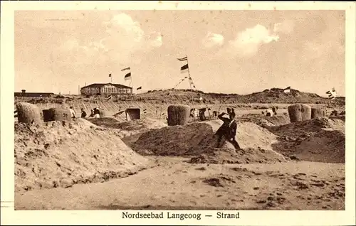 Ak Nordseebad Langeoog Ostfriesland, Strand, Strandkörbe, Fahne