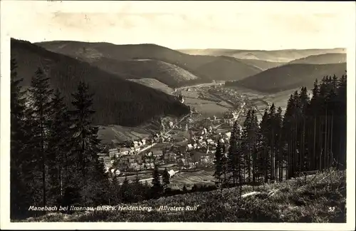 Ak Manebach Ilmenau in Thüringen, Blick vom Heldenberg, Allvaters Ruh