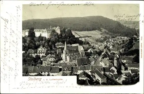 Ak Stolberg im Harz, Blick von der Lutherbuche auf den Ort