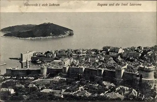 Ak Ragusa Dubrovnik Kroatien, Gesamtansicht, Insel Lacroma