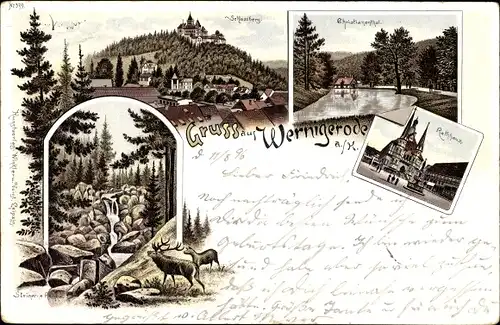 Litho Wernigerode Harz, Rathaus, Christianenthal, Schlossberg