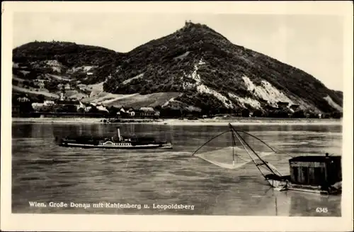 Ak Wien 19. Döbling Österreich, Donau mit Kahlenberg und Leopoldsturm, Fischnetz