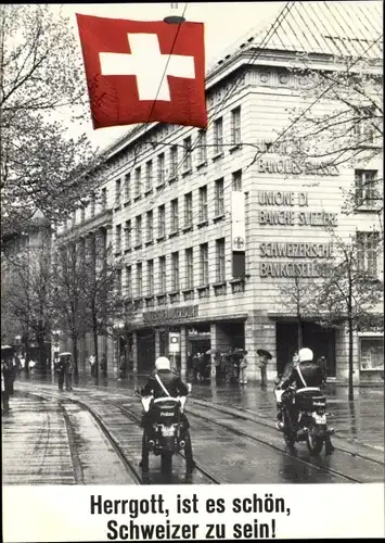 Ak Schweriz, Herrgott, ist es schön, Schweizer zu sein, Polizei, Bank