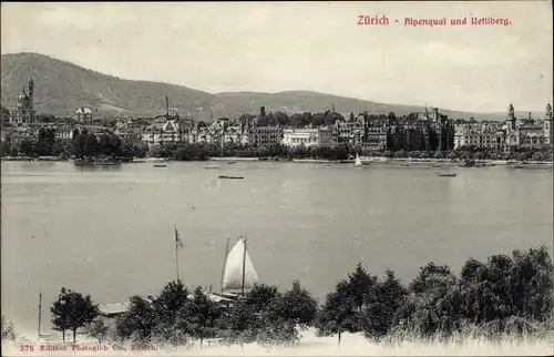Ak Zürich Stadt Schweiz, Alpenquai und Uetliberg