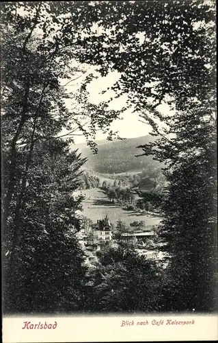 Ak Karlovy Vary Karlsbad Stadt, Blick nach Cafe Kaiserpark