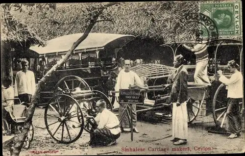 Ak Colombo Ceylon Sri Lanka, Singhalesische Kutschenbauer