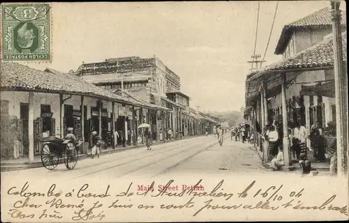 Ak Pettah Colombo Sri Lanka Ceylon, Main Street, Hauptstraße, Rikschafahrer