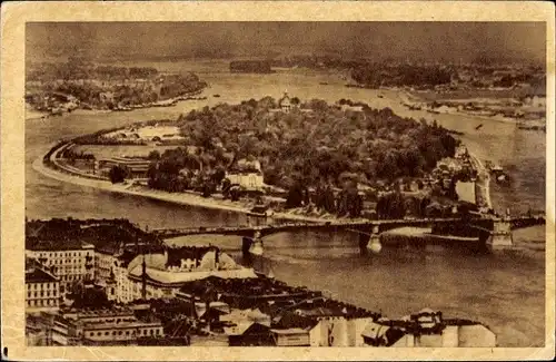 Ak Budapest Ungarn, Panorama, Donau, Margareteninsel