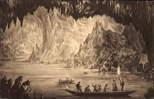 Künstler Ak Höhle von Han Han sur Lesse Wallonien Namur, Der Einschiffungssee