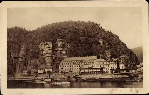 Ak Hřensko Herrnskretschen Elbe Reg. Aussig, Elbpartie, Hotel Herrenhaus, Salondampfer