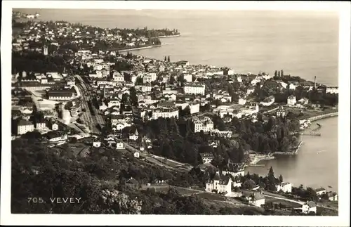 Ak Vevey Kanton Waadt, Luftbild vom Ort