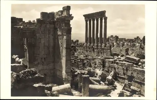 Ak Baalbek Libanon, Tempelanlagen, Ruinen, Mauer, Säulen