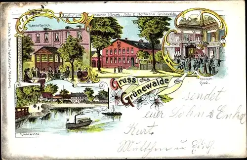 Litho Grünewalde Schönebeck an der Elbe im Salzlandkreis, Gasthof zum braunen Hirsch