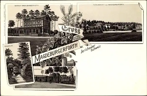 Litho Magdeburgerforth Möckern im Jerichower Land, Bahnhof, Totalansicht