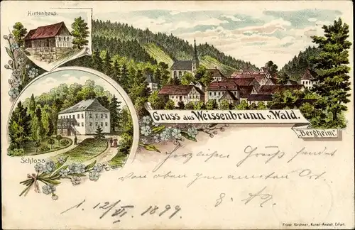 Litho Weißenbrunn Rödenthal im Kreis Coburg Oberfranken, Bergheim, Hirtenhaus, Schloss