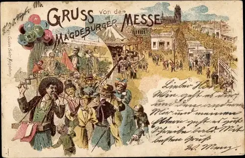 Litho Magdeburg an der Elbe, Magdeburger Messe, Jahrmarkt