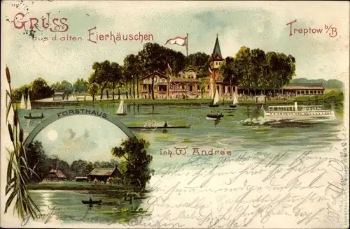 Litho Berlin Treptow, Gruß aus dem alten Eierhäuschen, Forsthaus