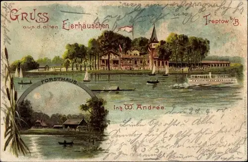 Litho Berlin Treptow, Gruß aus dem alten Eierhäuschen, Forsthaus