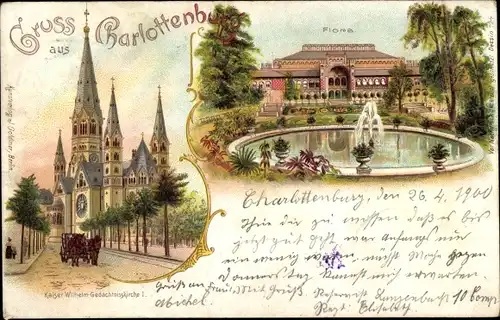 Litho Berlin Charlottenburg, Flora, Kaiser Wilhelm Gedächtnis Kirche I.