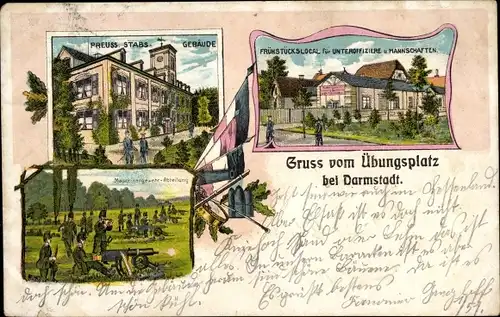 Litho Darmstadt in Hessen, Preuss. Stabsgebäude, Übungsplatz, Lokal