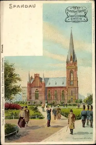 Litho Berlin Spandau, Garnison-Kirche, Reklame Fahrräder Einbeck