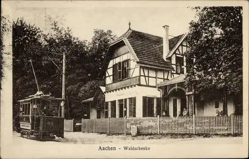 Ak Aachen in Nordrhein Westfalen, Straßenbahn 80 an der Waldschenke