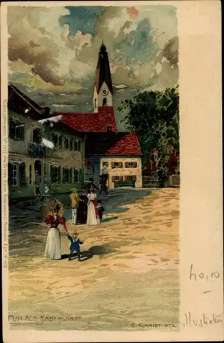 Künstler Litho Schmidt, C., Pullach, Rabenwirt, Markt, Dame mit Kind