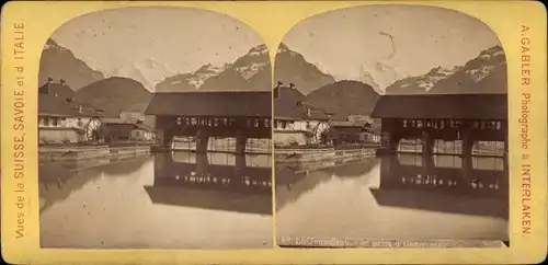 Stereo Foto Interlaken Kt. Bern Schweiz, Partie an der Schleuse, Gebirge