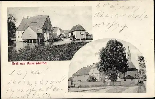 Ak Dinkelscherben in Schwaben, Wassermühle, Kirche