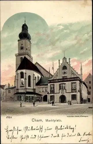 Ak Cham in der Oberpfalz, Marktplatz, Rathaus, Kirche