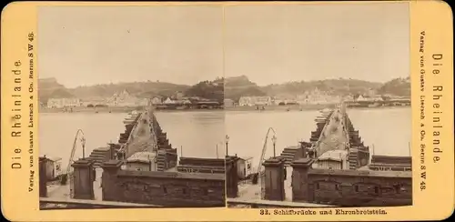 Stereo Foto Ehrenbreitstein Koblenz in Rheinland Pfalz, Schiffbrücke