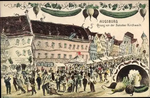 Ak Augsburg in Schwaben, Jakober Kirchweih, Festplatz, Betrunkene