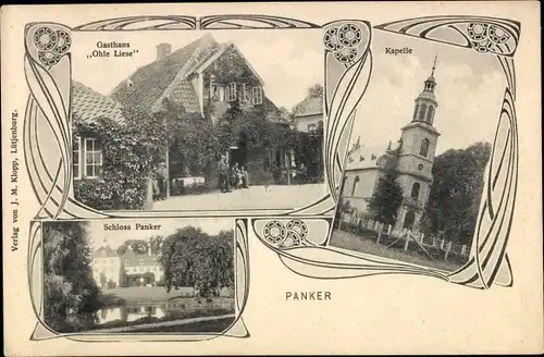 Passepartout Ak Panker in Holstein, Gasthaus Ohle Liese, Kapelle, Schloss