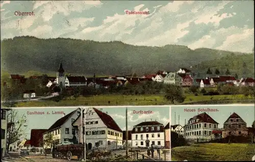 Ak Oberrot in Württemberg, Gesamtansicht, Gasthaus zum Lamm, Neues Schulhaus