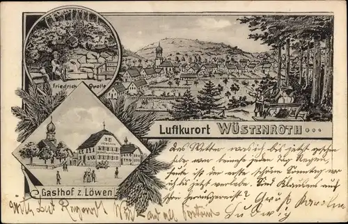 Ak Wüstenroth Wüstenrot in Württemberg, Gesamtansicht, Gasthof zum Löwen, Friedrichquelle