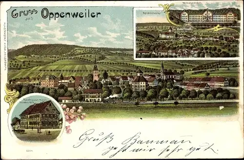 Litho Oppenweiler in Württemberg, Gesamtansicht, Gasthaus, Reichenberg, Wilhelmstein