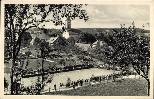 Ak Kirchenkirnberg Murrhardt in Württemberg, Teilansicht, Kirche, Freibad