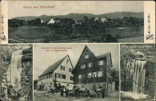 Ak Hörschhof Althütte in Württemberg, Gesamtansicht, Wasserfälle, Anwesen A. und Fr. Schlichenmaier