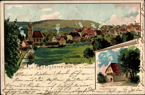 Litho Wüstenroth Wüstenrot in Württemberg, Gesamtansicht, Chausseehaus