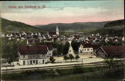 Ak Sulzbach an der Murr, Gesamtansicht, Bahnhof