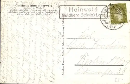 Ak Hainwald Złotoryja Goldberg Schlesien, Blick vom Vogtsberg, Gasthaus zum Hainwald