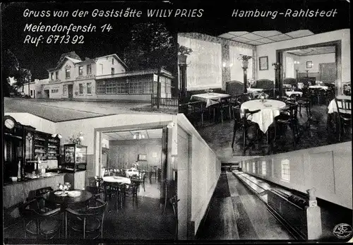 Ak Hamburg Wandsbek Rahlstedt, Gaststätte Willy Pries, Meiendorferstraße 14, Kegelbahn