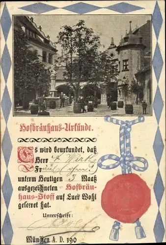Ak München, Hofbräuhaus Urkunde