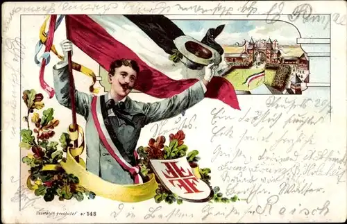 Litho Turner mit Fahne, Jahnkreuz