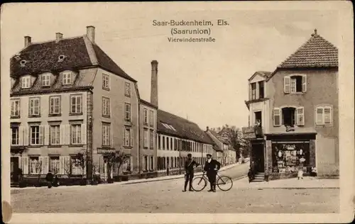 Ak Sarre Union Saar Buckenheim Elsass Bas Rhin, Vierwindenstraße, Geschäft