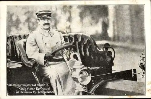 Ak Vittorio Emanuele III., König Viktor Emanuel III. von Italien, Reiseautomobil